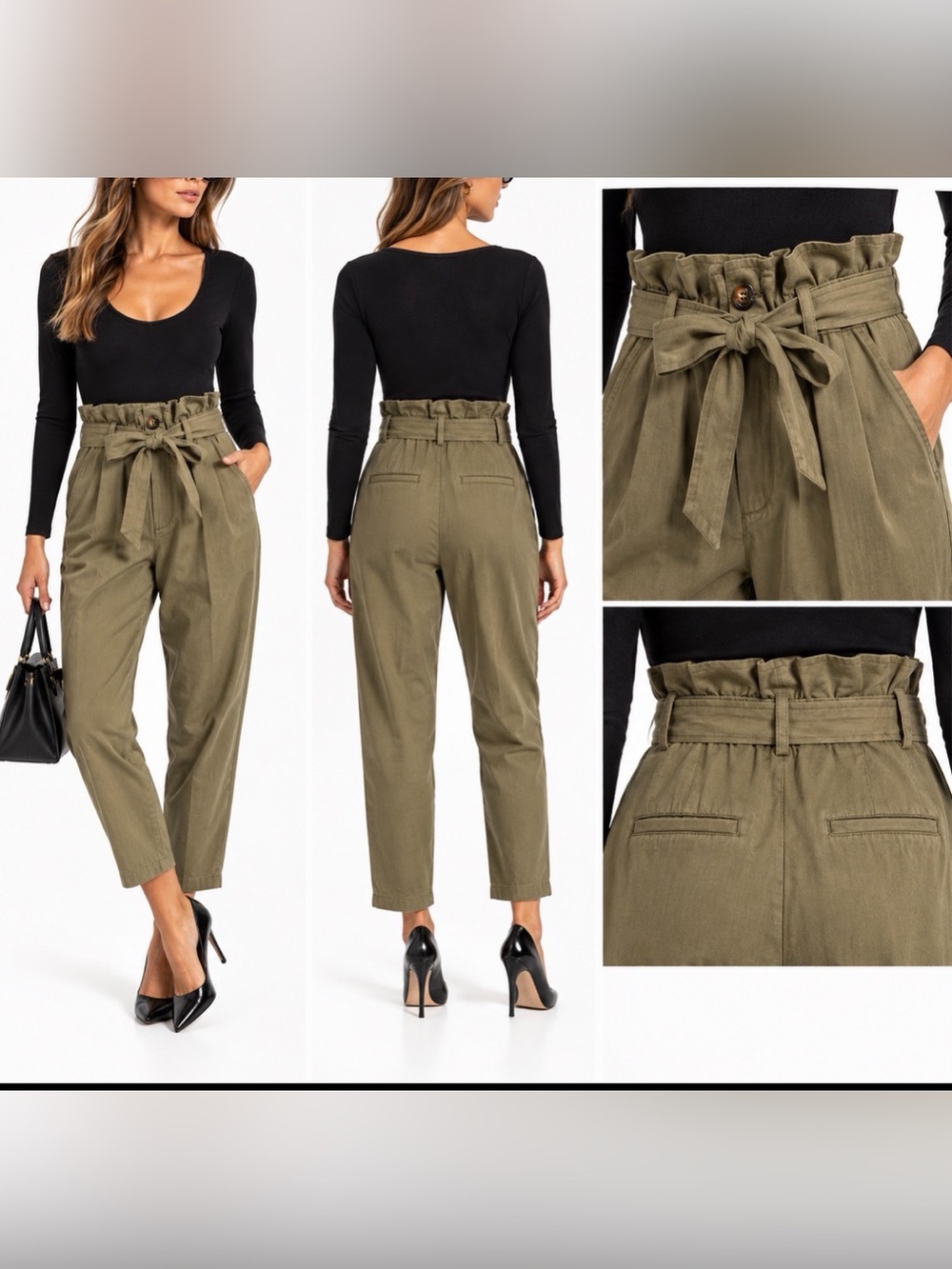 7 For All Mankind Olive Paperbag Waist Belted Pants Size L